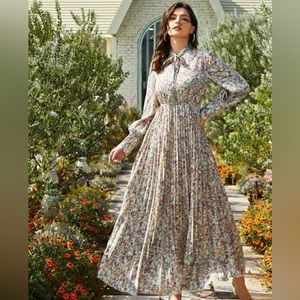 Floral necktie pleated dress. NWOT